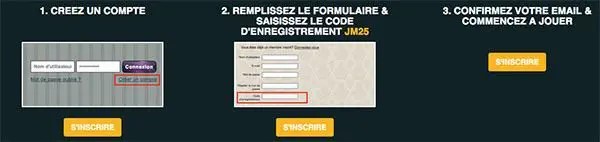 Register new account using JM25 bonus code at MrJames
